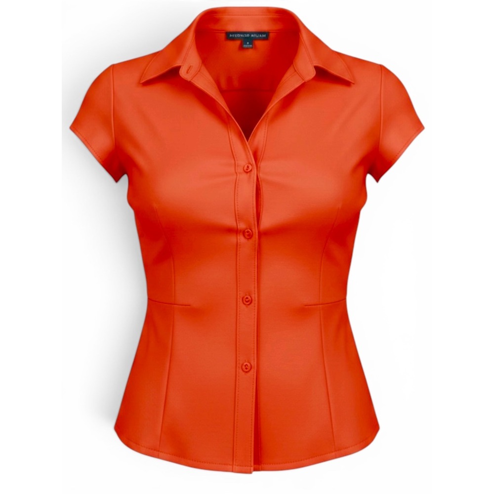 Antonio Melani Womens Orange‎ Cap Sleeve Button Down Tailored Shirt Size Large